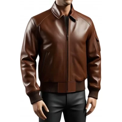 Blouson cuir homme style aviateur en agneau marron modèle Daniel