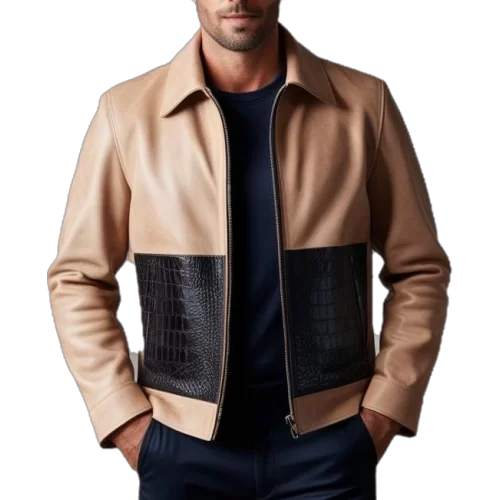 Blouson agneau plongé et peaux de crocodile véritable modèle Karl