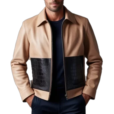 Blouson agneau plongé et peaux de crocodile véritable modèle Karl