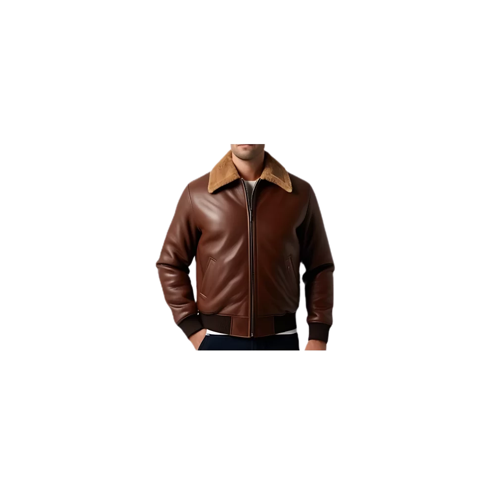 Blouson cuir homme aviateur en mouton marron modèle Leonard