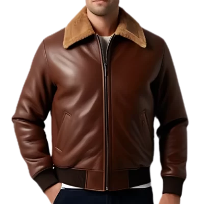 Blouson cuir homme aviateur en mouton marron modèle Leonard