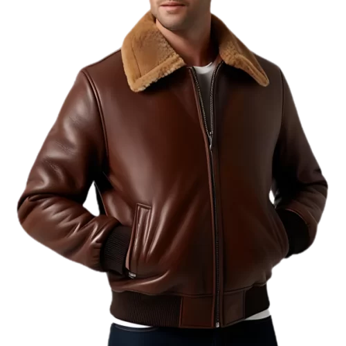 Blouson cuir homme aviateur en mouton marron modèle Leonard