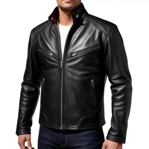 Blouson en cuir homme en agneau noir modèle Brikia