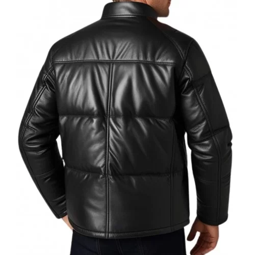 Blouson doudoune cuir agneau noir homme modèle Pixale