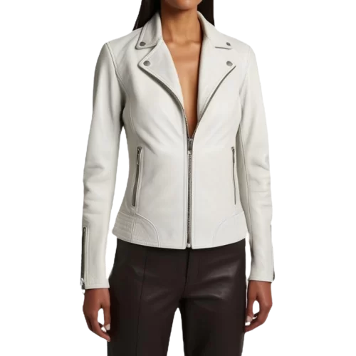 Blouson style perfecto cuir agneau blanc modèle Dalia