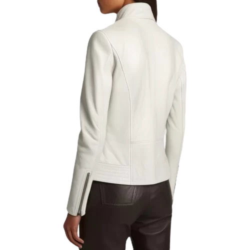 Blouson style perfecto cuir agneau blanc modèle Dalia