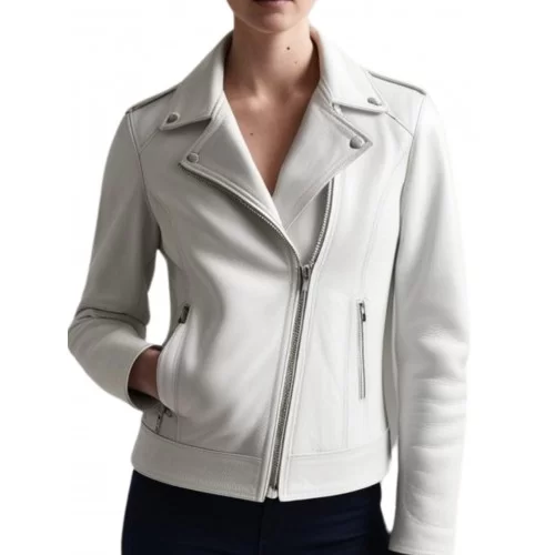 Perfecto cuir femme agneau blanc modèle Carolina