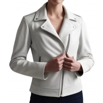 Perfecto cuir femme agneau blanc modèle Carolina