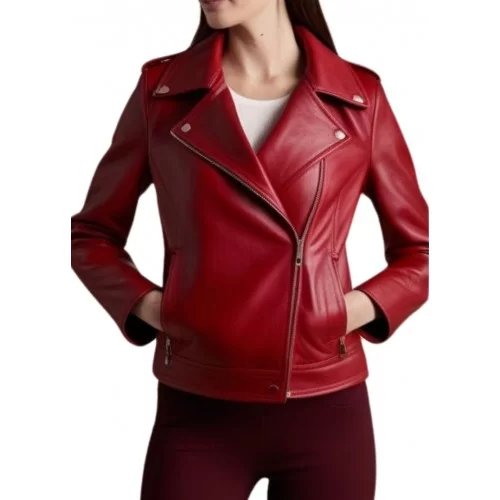 Blouson perfecto cuir agneau rouge modèle Annie