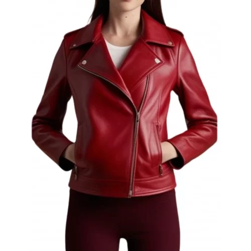 Blouson perfecto cuir agneau rouge modèle Annie