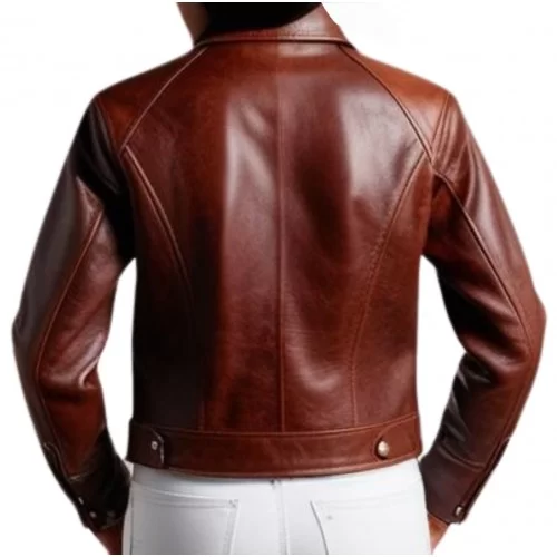 Blouson type baroudeuse multipoches femme en cuir agneau marron modèle Gina