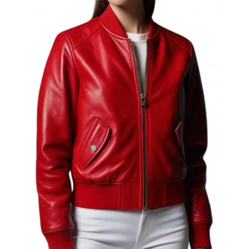 Blouson teedy femme en cuir agneau rouge modèle Firana