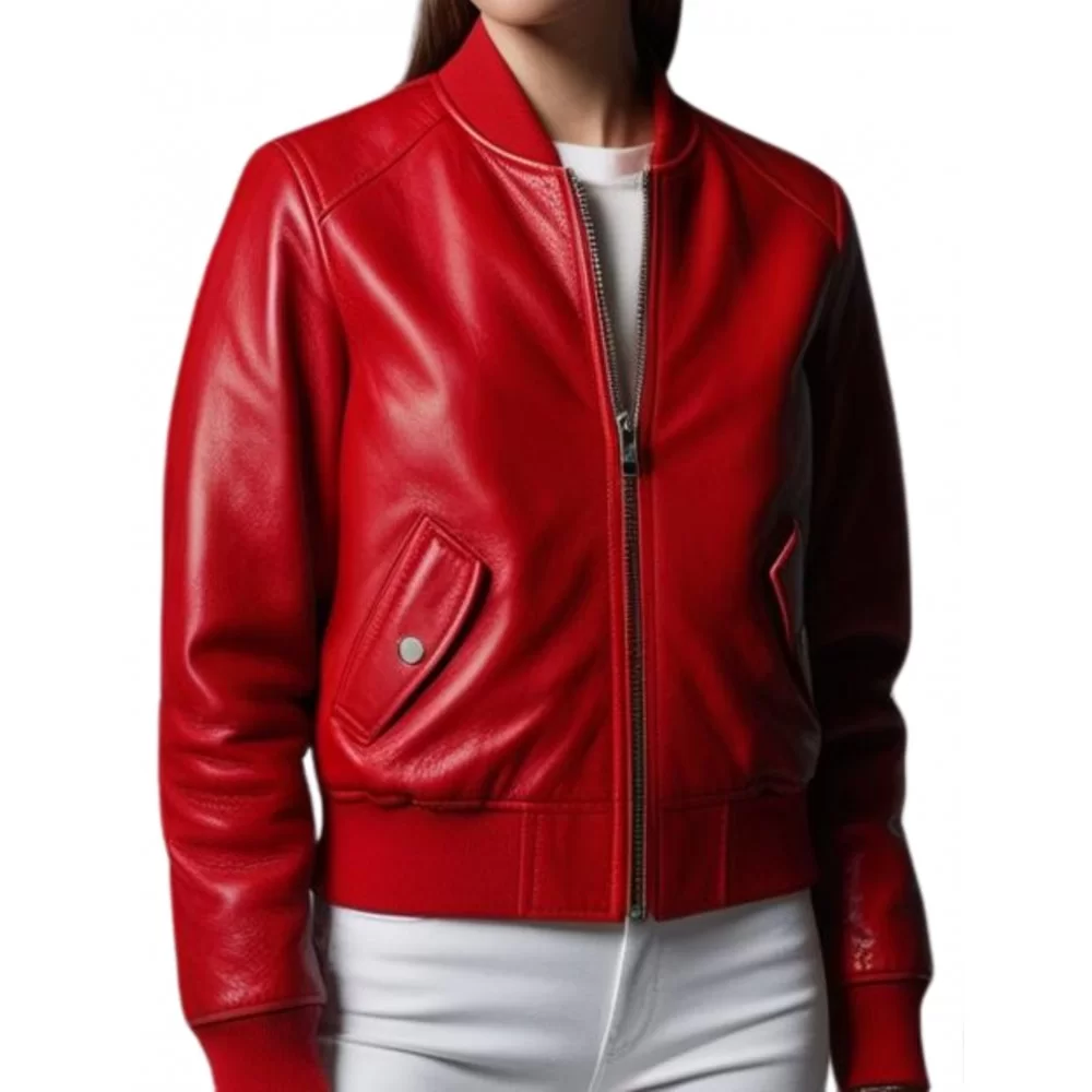 Blouson teedy femme en cuir agneau rouge modèle Firana