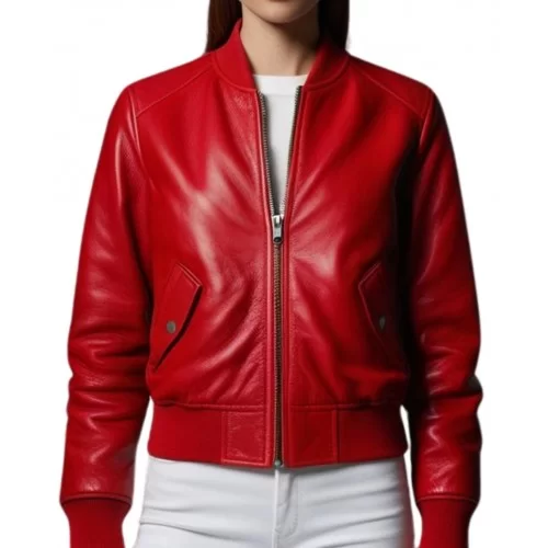 Blouson teedy femme en cuir agneau rouge modèle Firana