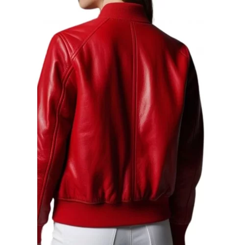 Blouson teedy femme en cuir agneau rouge modèle Firana