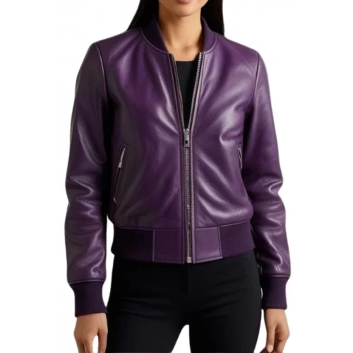 Blouson teedy femme en cuir agneau violet modèle Baria