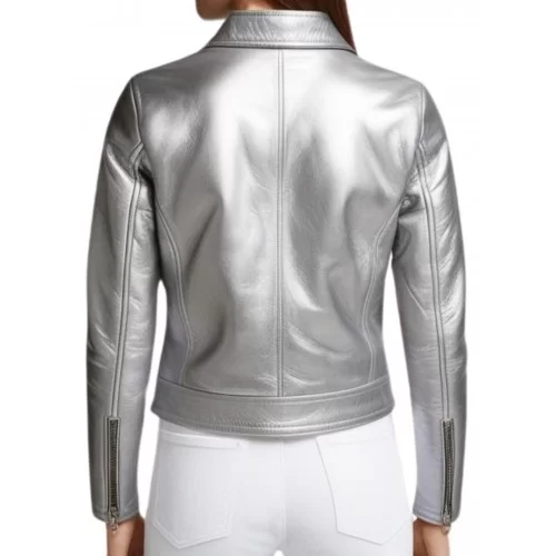 Blouson femme en cuir agneau argent modèle Katia