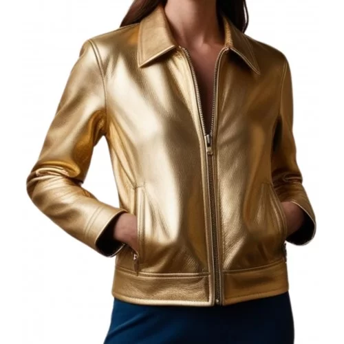 Blouson femme en cuir couleur or modèle Xania