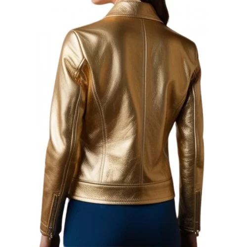 Blouson femme en cuir couleur or modèle Xania