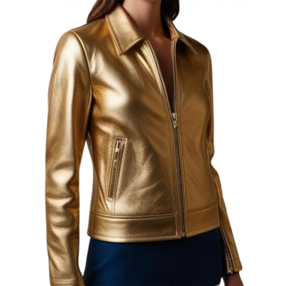 Blouson femme en cuir couleur or modèle Xania