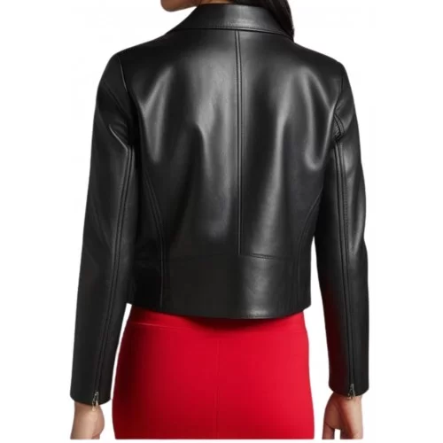 Blouson court en cuir d'agneau noir modèle Mianda