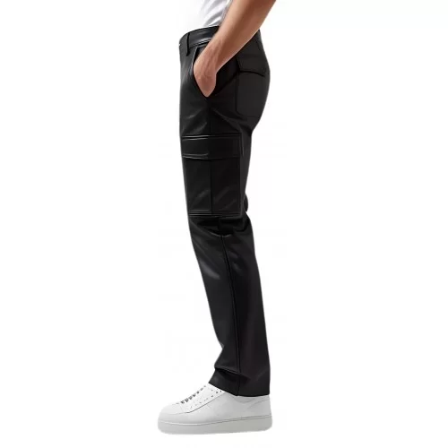 Pantalon cargo cuir homme agneau noir poches côtés modèle Gino