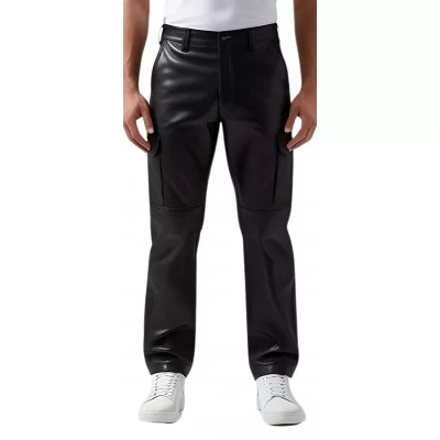 Pantalon cargo cuir homme agneau noir poches côtés modèle Gino