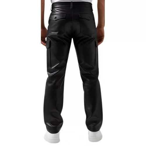 Pantalon cargo cuir homme agneau noir poches côtés modèle Gino