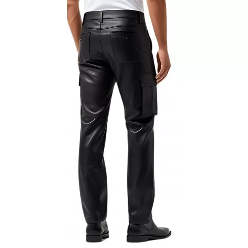 Pantalon cargo homme cuir agneau noir poches côtés modèle Orace