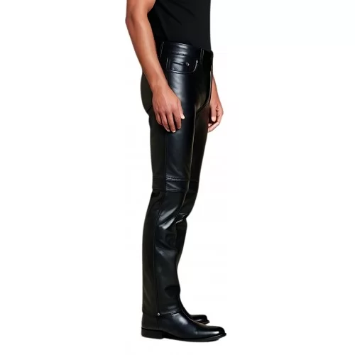 Pantalon bikers cuir homme cuir agneau noir modèle Ericade