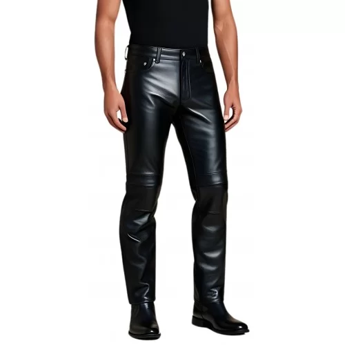 Pantalon bikers cuir homme cuir agneau noir modèle Ericade