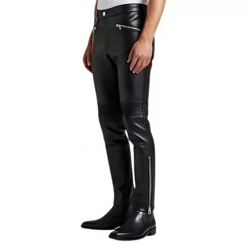 Pantalon motard cuir homme cuir mouton noir modèle Freddy