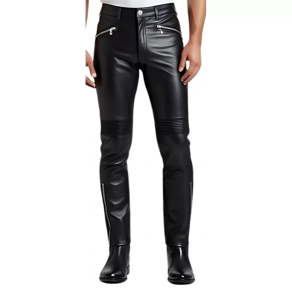 Pantalon motard cuir homme cuir mouton noir modèle Freddy