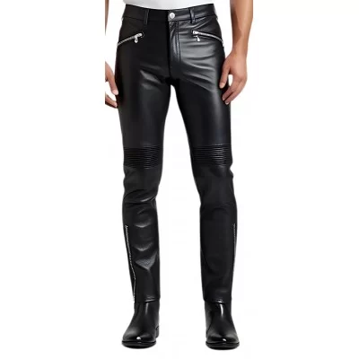 Pantalon motard cuir homme cuir mouton noir modèle Freddy