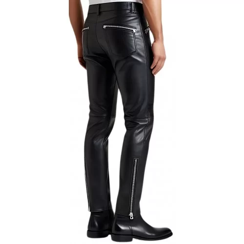 Pantalon motard cuir homme cuir mouton noir modèle Freddy