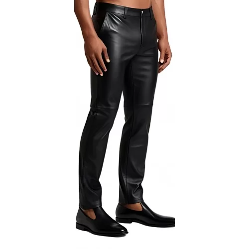 Pantalon coupe classique poches italiennes modèle homme en agneau stretch noir modèle Lasso