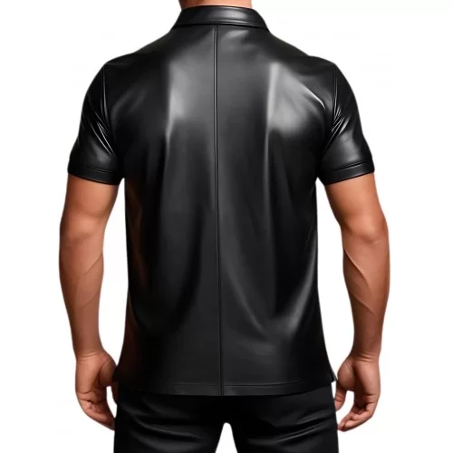 Tee shirt en cuir d'agneau avec ouverture par zip sur l'avant noir modèle Amione