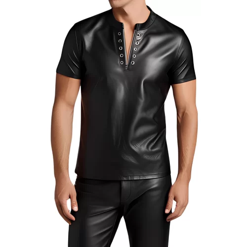 Tee shirt en cuir d'agneau stretch noir modèle Young