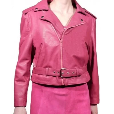 Blouson perfecto en vachette sauvage rose modèle Leonara