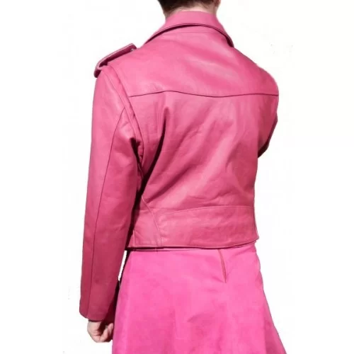 Blouson cuir femme perfecto court vachette sauvage couleur rose modèle Leonara