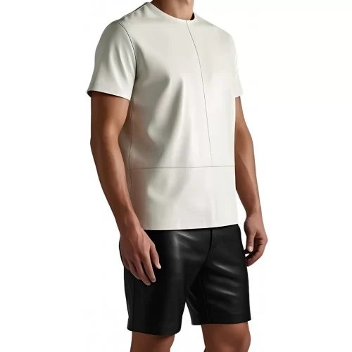 Tee shirt en cuir d'agneau blanc modèle Ferby