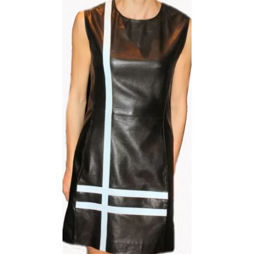 Robe en cuir d'agneaux plongé bicolore noir et blanc modèle Linéa