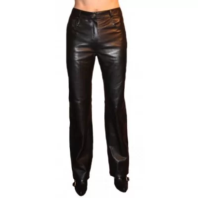 Pantalon en cuir femme en agneau plongé noir modèle Anny