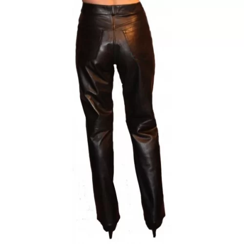 Pantalon en cuir femme en agneau plongé noir modèle Anny