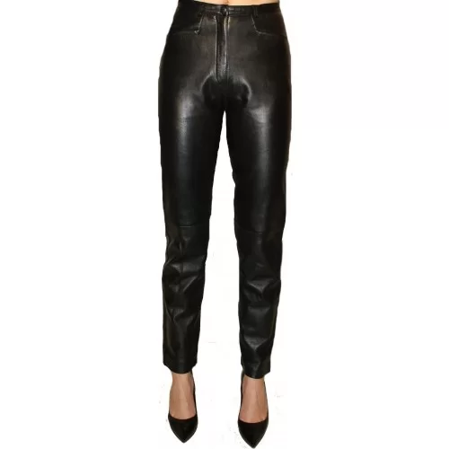 Pantalon en cuir d'agneau noir modèle Florane