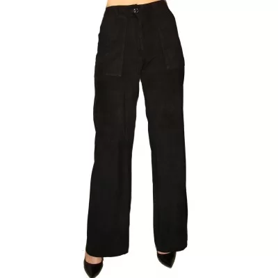 Pantalon en cuir d'agneau velours façon daim couleur noir modèle Flore