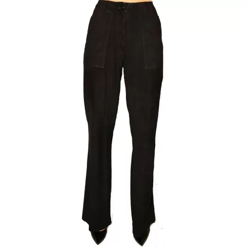 Pantalon en cuir d'agneau velours façon daim couleur noir modèle Flore