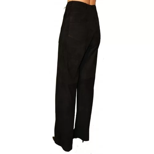 Pantalon en cuir d'agneau velours façon daim couleur noir modèle Flore