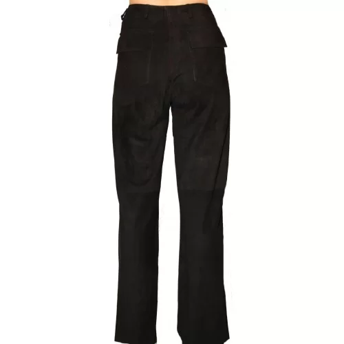 Pantalon en cuir d'agneau velours façon daim couleur noir modèle Flore