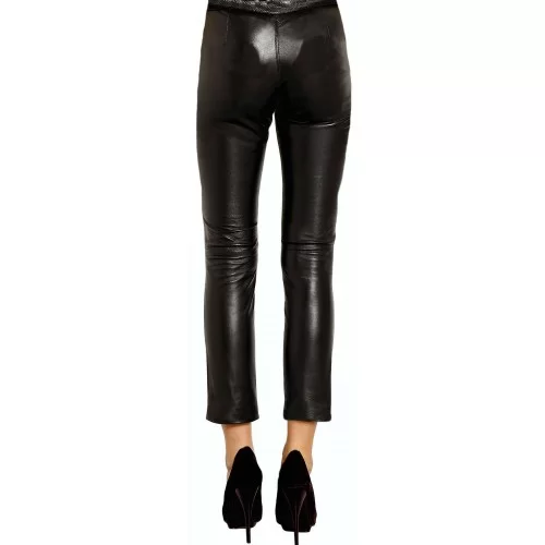 Pantalon court en cuir d'agneau plongé noir modèle Charlène